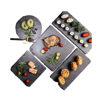 Assiette plate en ardoise japonaise et coréenne gravée sur mesure pour la cuisine occidentale-Plat de service en pierre pour les fêtes Plateau à fruits et à steak