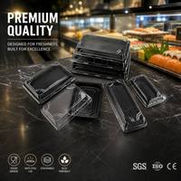Wegwerp zwarte plastic sushi schaaltjes met transparante deksels, food grade, anti-condens, stapelbaar, bento box, groothandel