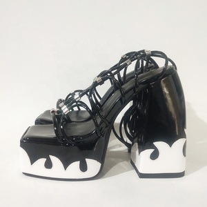 Women Open Square Toe Roman Sandals Fashion High Platform Chunky Heels Fire Cross Lace Straps <b>Shoes</b> - Product Image 5