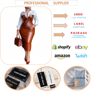 X8409 Abito Elegante da Ufficio per Donna, <span class=keywords><strong>Vestito</strong></span> Casual in Pelle PU con Maniche Lunghe e Cintura, Design a Contrasto - Product Image 6