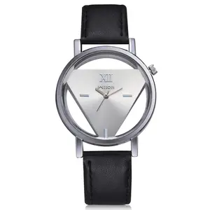 Orologio da Polso da Donna con Quadrante Triangolare Traforato, Design Semplice e Originale, Cinturino in Pelle Bianco e Nero - Product Image 1