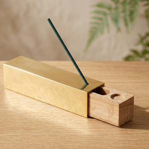 Metal Gold <b>Incense</b> <b>Holder</b> with Wooden Design Chaman India Model 40850 Made in India - Product Image 3