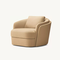 Fauteuil Club Moderne de Luxe Pivotant à 360° avec Dossier Courbé, Revêtement Beige, Confortable, Mousse Haute Densité, pour Villa