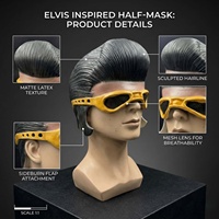 Masque intégral en latex style Elvis, coiffure vintage avec frange, lunettes jaunes, ligne de cheveux sculptée réaliste, latex souple, pour fête d'Halloween