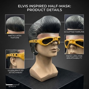 หน้ากากยางลาเท็กซ์แบบเต็มหน้าสไตล์เอลวิส ทรงผมวินเทจ แว่นตาสีเหลือง ทรงผมเสมือนจริง  งานปาร์ตี้ฮาโลวีน - Product Image 2