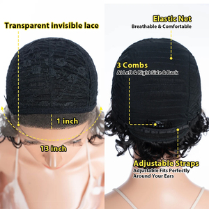 Perruque en dentelle transparente 13X pour femmes, cheveux humains, pré-épilés, <span class=keywords><strong>coupe</strong></span> courte, bob droit, perruque en cheveux humains 13x4 frontale - Product Image 5