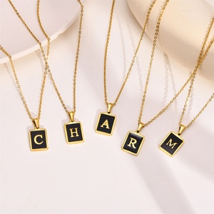 Dainty Gold Plated Women Choker Necklace Stainless Steel Letter DIY Round Pendant Necklace - Product Image 6