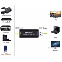 Tarjeta de Captura de Video USB 2.0, Entrada HDMI 1080P30fps, Carcasa Compacta de Aluminio, Sin Controladores, para Transmisión en Vivo de Videojuegos