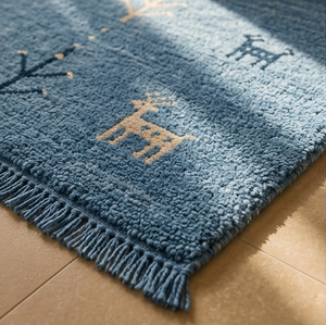Alfombra Persa Azul de Lana de Pelo Largo, Tejida a Mano, Tradicional, para Sala de Estar, Comedor y Oficina - Product Image 1