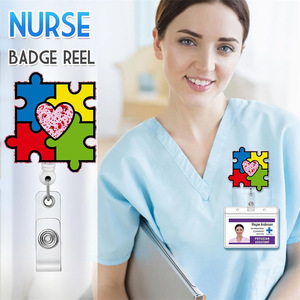 New cross-border colored easy-pull <b>buckle</b>, medical-grade glitter acrylic retractable name tag/card holder, in stock. - Product Image 2