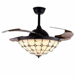 <span class=keywords><strong>Ventilateur</strong></span> de plafond de style HFBH de 42 pouces avec lumières LED à intensité variable, luminaire Fandelier, 4 pales rétractables inversées, vitrail <span class=keywords><strong>vintage</strong></span> - Product Image 6