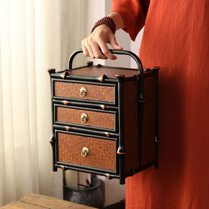 Bamboo Three Drawer <b>Chest</b> <b>Storage</b> Cabinet With Handle For Living Room Decor - Product Image 1
