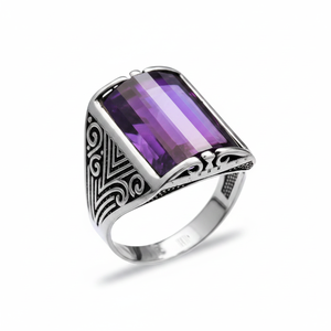 Amethyst Oval Cut Gemstone Authentic <b>Men</b> <b>Ring</b> Wholesale Turkish Handmade 925 Sterling <b>Silver</b> for <b>Men</b> - Product Image 2