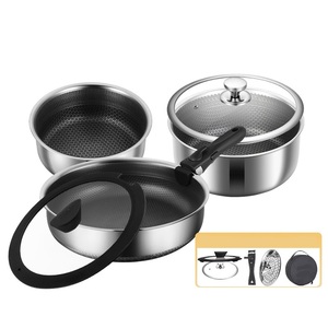 蓋付きハイブリッド調理器具セット5個ステンレス鋼調理器具セットキッチン用品3層ステンレス鋼ハニカム取り外し可能ハンドル - Product Image 3