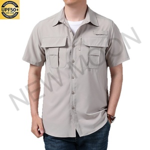 Chemise de pêche à manches courtes pour homme, multi-poches, boutonnée, protection UV, séchage rapide, logo personnalisé, tenue de pêche - Product Image 3