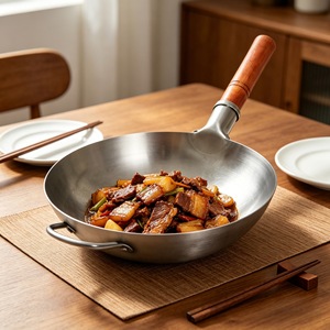 <span class=keywords><strong>Wok</strong></span> al por mayor sin recubrimiento, estilo occidental integrado, hecho a mano, estilo antiguo, con mango de madera, 32 cm, base de hierro forjado, para estufa de gas - Product Image 2