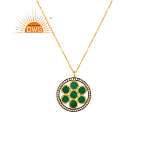 CZ Green Onyx Gemstone Necklace Wholesale Designer Yellow Gold Plated 925 Silver Pendant Necklace Jewelry - Product Image 1