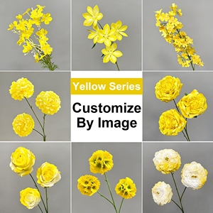 Fleurs artificielles en soie LUYI, série jaune, réalistes, faites à la main, personnalisables selon l'<span class=keywords><strong>image</strong></span>, pour la décoration de mariage, bricolage, ornement de la maison - Product Image 2