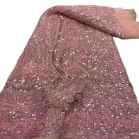 Tissu en dentelle à paillettes champagne, brodé de perles et de sequins, bleu marine, 100% polyester, écologique et léger, idéal pour les mariages