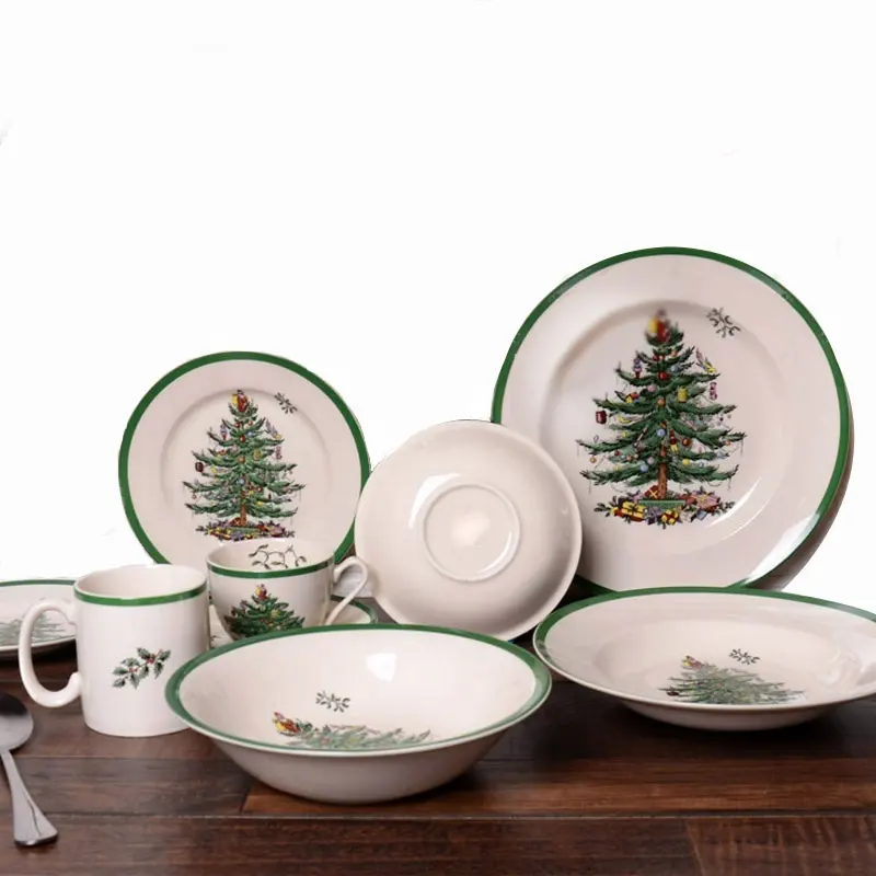 Regalo di natale con albero di natale in ceramica grande 14 pollici piatto piatto e ciotola e tazza