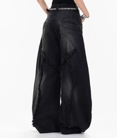 Jeans gothiques personnalisés à jambe large pour hommes et femmes, en denim épais avec patchwork, style Y2K, effet usé, coupe ample