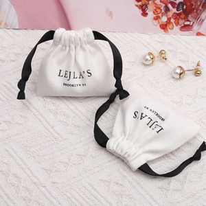 Sac d'emballage pour bijoux en toile écologique, sac cadeau pour boucles d'oreilles et bagues en coton avec logo personnalisé imprimé - Product Image 1