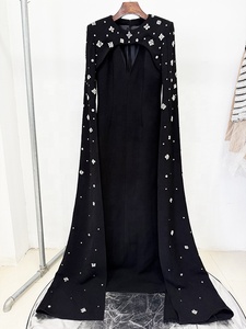 Robe <span class=keywords><strong>longue</strong></span> de <span class=keywords><strong>soirée</strong></span> élégante pour femme OUDINA, de haute qualité, ornée de perles et de diamants, avec manches cape longues - Product Image 4