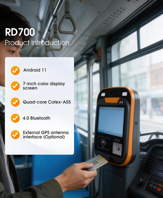 RAKINDA RD700 Bus Validator E-Ticketing Terminal 3G/4G WiFi GPS POS NFC QR Code Card Reader Face Recognition Android 11 7-inch
