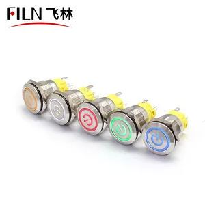 FILN 19mm SPDT 5-Pin Terminal IP67 Push Metal Momentary NO NC round Push Button Switch with Lamp