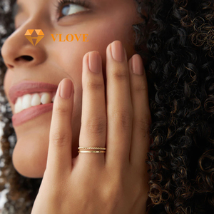 VLOVE coppia gioielli <span class=keywords><strong>artigianali</strong></span> 14K oro con corda intrecciata Set di anelli di nozze per coppie - Product Image 5