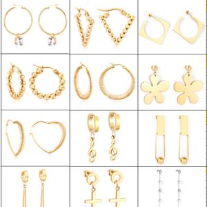 Boucles d'oreilles créoles demi-rondes en acier inoxydable de marques populaires, design personnalisé, pour femmes et jeunes filles - Product Image 6