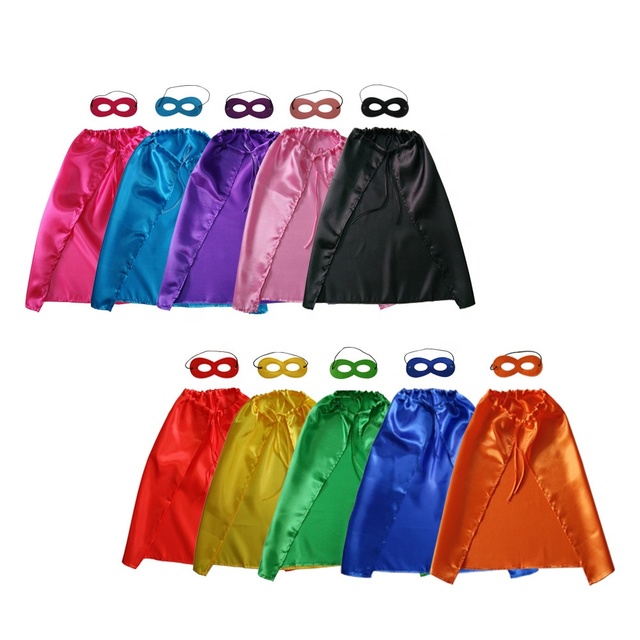 Wholesale Monolayer  Superhero Cape and Mask Sets Kids Halloween Cosplay Costume Party Dress of logo