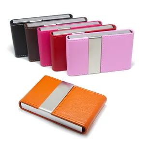 Mode Mannen Vrouwen Bruin Roze Zwart Rood Pu Portemonnee Rvs Bedrijfsnaam Id Bank Kaarthouder Doos Lederen Credit card Case