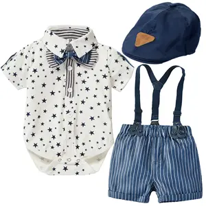 Gentleman Baby Boy Set vestiti estivi pagliaccetto bretelle pantaloni tuta con cappello M2121