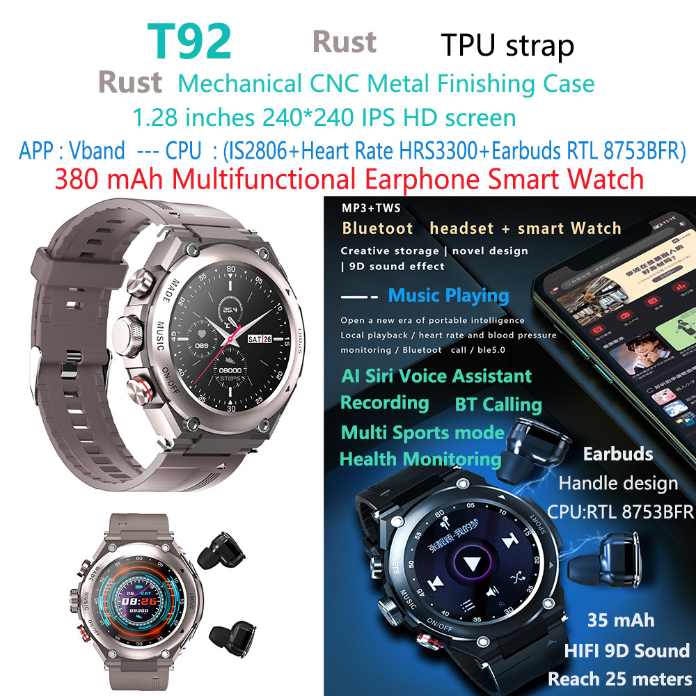 Rust T92-tws-auriculares-reloj inteligente