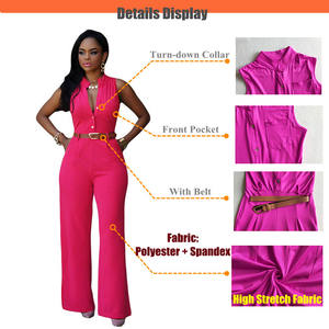 Tuta Elegante <span class=keywords><strong>da</strong></span> Donna Monopetto con Pantaloni a Gamba Larga, Completo <span class=keywords><strong>da</strong></span> <span class=keywords><strong>Ufficio</strong></span> con Camicia, Tuta Monopezzo Senza Maniche a Tinta Unita con Cintura - Product Image 5