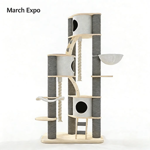 Maison moderne Tour d'arbre à chat multi-niveaux en bois massif <span class=keywords><strong>de</strong></span> qualité supérieure avec griffoir et lit pour chat Design - Product Image 2