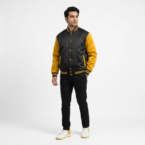 <b>Men's</b> Customized Satin Varsity <b>Jacket</b> Plus Size Waterproof Winter <b>Baseball</b> College <b>Jacket</b> FINER THREADS Stand Collar - Product Image 1
