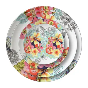 Luxury Flower Floral Bone China Dinnerware Set for 2023 Summer Beach Wedding Tabletop Rental Charger Dinner Salad Bread Plates