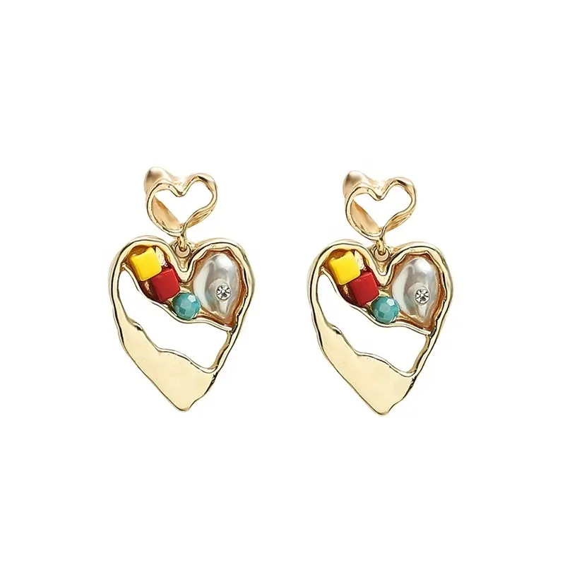 Korean designs fashion cheap big handmade cute macadam love heart shape pearl earrings