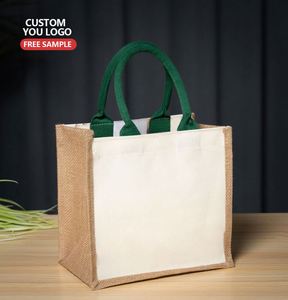 Women's Jute Tote <b>Bag</b> with Zipper Closure Custom Logo Eco-Friendly Casual Handbag for Reusable Shopping & Grocery <b>Bags</b> - Product Image 3