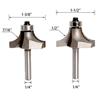 6 pièces Fraises à chanfreiner à roulement à billes pour le façonnage des bords arrondis, diamètres 1/2\", 1/4\", 3/16\", 7/16\", 5/16\", 3/8\", tige de 1/4\"