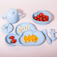Ensemble de vaisselle pour bébé en silicone de qualité alimentaire, 6 pièces, assiette mignonne, bol à ventouse, gobelet d'apprentissage, couverts, ensemble d'alimentation pour bébé, sans BPA, vaisselle pour bébé, cadeau