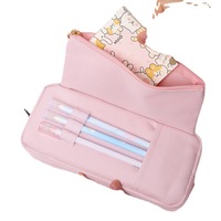 Ruunjoy Offre Spéciale papeterie personnalisé LOGO doux double fermeture éclair extra grand espace structure multicouche stylo sac pour étudiant