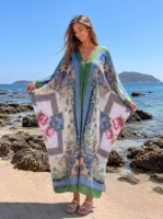Gaun Kaftan Abaya Elegan V-Neck Wanita, Gaun Maxi Longgar Ukuran Besar, Jubah Arab Gaun Etnik Afrika Bermotif untuk Wanita, Pakaian Pantai dan Sehari-hari