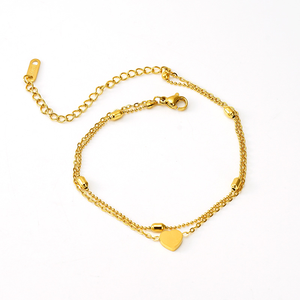 Nouvelle chevillère en acier inoxydable plaqué or en forme de cœur |   Bracelet de cheville à double chaîne avec breloque délicate pour femme |   Tendance et élégant - Product Image 1
