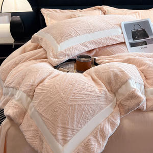 Ensemble de housse de <span class=keywords><strong>couette</strong></span> en velours épais 4 pièces, extra chaud, en polaire corail et flanelle, velours gaufré, ensemble de literie d'hiver, ensembles de draps - Product Image 6