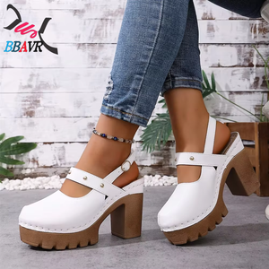 Sandalias de Tacón Alto con Suela Gruesa y Color Sólido, Tallas Grandes, Fabricante de Tacones, Venta al por Mayor, Zapatos Casuales de Mujer - Product Image 1