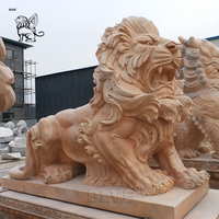 Garden Decoration Hand-carved Beige Large Animal Natural Stone Sculpture Granite Marble Lion Statues for Sale