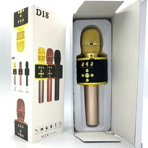 Produk Terlaris D18 Mikrofon Karaoke Nirkabel dengan Lampu LED Multiwarna Speaker Karaoke Pesta Rumah Genggam